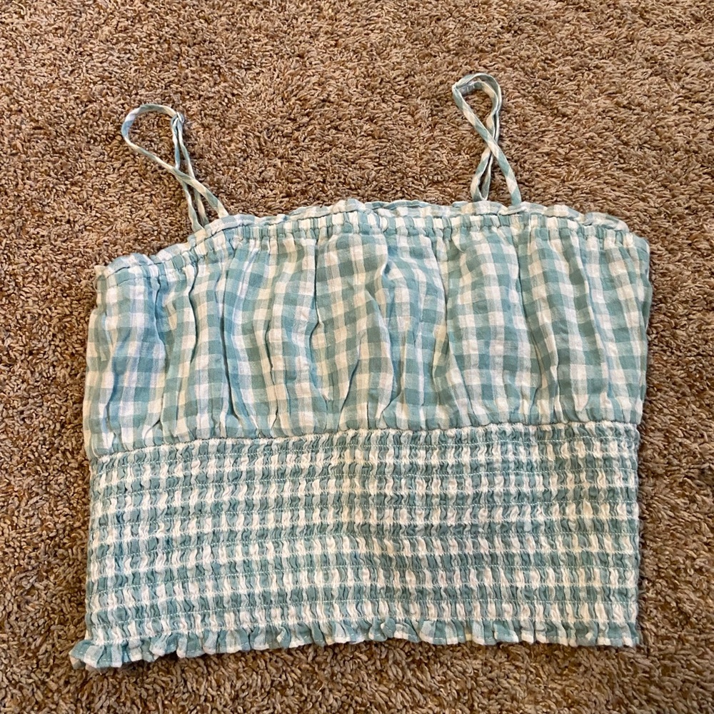 American eagle gingham rouched ￼tank top